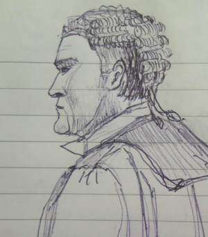 artists impression of Vedanta's lawyer in court