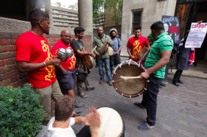 Parai drummers could be heard inside the AGM