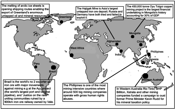 Map of major world mining zones. Samarendra Das.