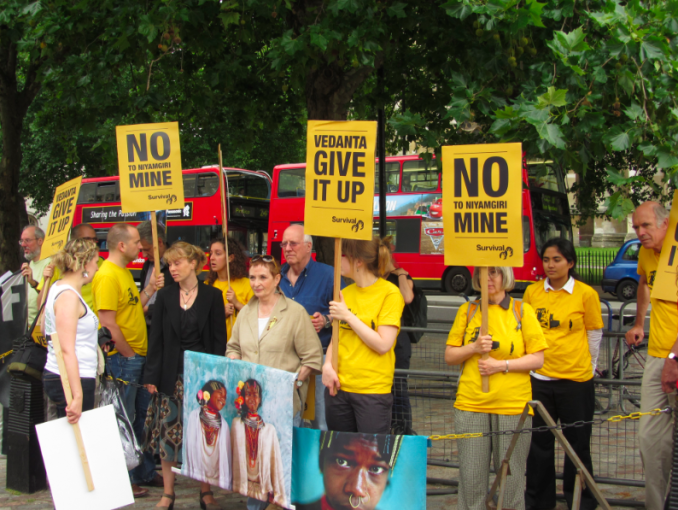 Survival International with romanticised images of Dongria at Vedanta's AGM in London