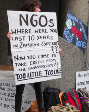 A placard addressing NGO's role in Zambia