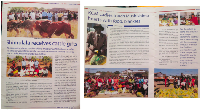 KCM 2014 newsletter Shimulala and Mushishima CSR