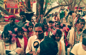 Dongria Kond leader Lado Sikaka speaking to press